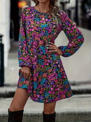  Floral Print Long Sleeve Mini Dress