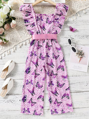 Butterfly Print Ruffle Sleeve Rompers for Kids