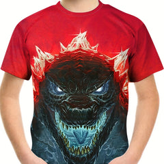 Boy's Monster Graphic T shirt, Breathable 3D Print Tee Kid's Clothing