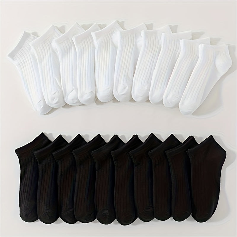 20 Pairs Solid Socks Comfy & Breathable All match Socks Women's Stockings