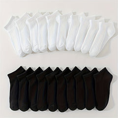 20 Pairs Solid Socks Comfy & Breathable All match Socks Women's Stockings