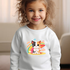 Girls Cat Pattern Crew Neck Sweatshirt For Spring Fall Christmas Gift