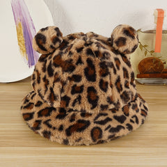 Women Plush Panda Bucket Hat with Ear Protection for Winter