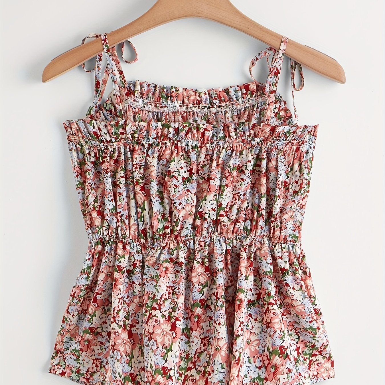  Boho Cami Top Women's Plus Floral Print Tie Shoulder Cami Top
