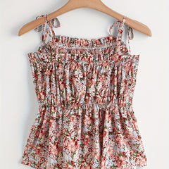  Boho Cami Top Women's Plus Floral Print Tie Shoulder Cami Top