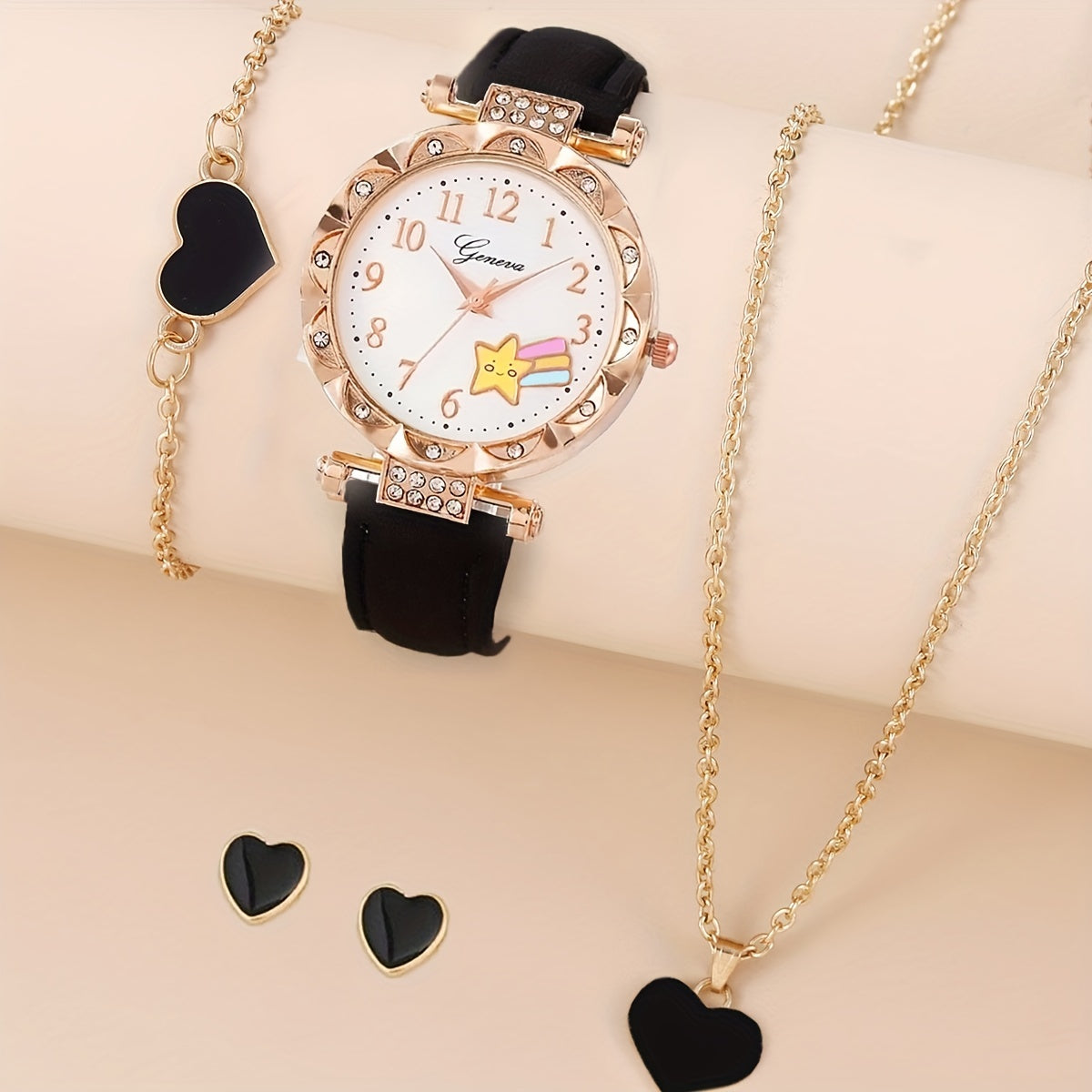Cute Cartoon Watch & 4 Necklaces Set