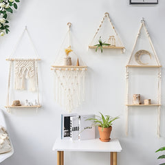 Tassel Woven Wall Hanging Shelf Board Home Bathroom Bar Decor