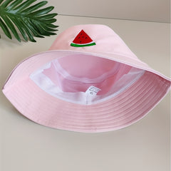 Watermelon Embroidery Bucket Hat Cartoon Pink Basin Hat