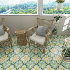 Green Flower Peel and Stick Floor Tile - Set of 15