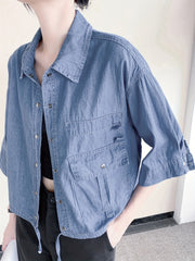  Denim Button Down Half Sleeve Shirt