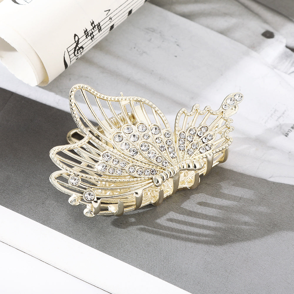 Butterfly Hair Claw Clip Rhinestone Faux Pearl Non Slip Grip