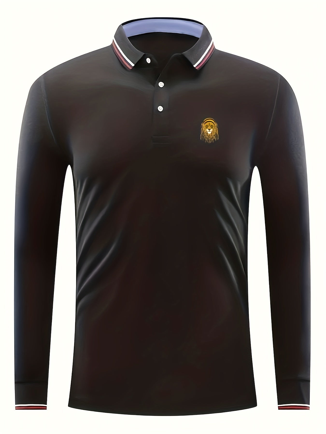 Men's Braided Lion Print Polo Shirt Casual Stretch