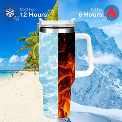 40oz Stainless Steel Insulated Tumbler w/ Handle & Straw Lid