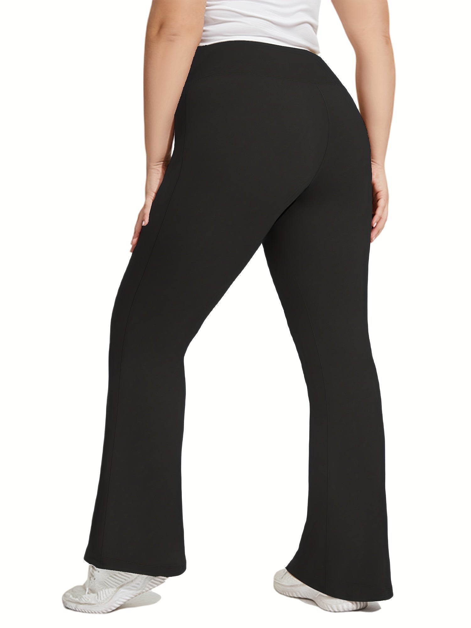  Solid High Rise Skinny Flared Leg Trousers