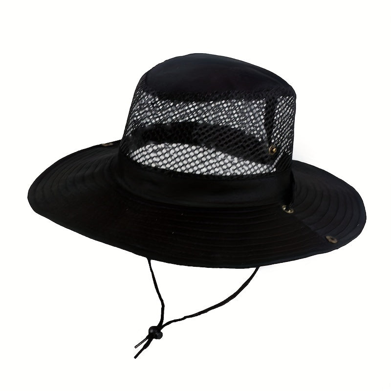 Mesh Hollow Out Bucket Hat Breathable Wide Brim UV Protection Sun Hat