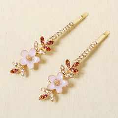 2pcs Flower & Rhinestone Hair Clip Non Slip Hair Accessory