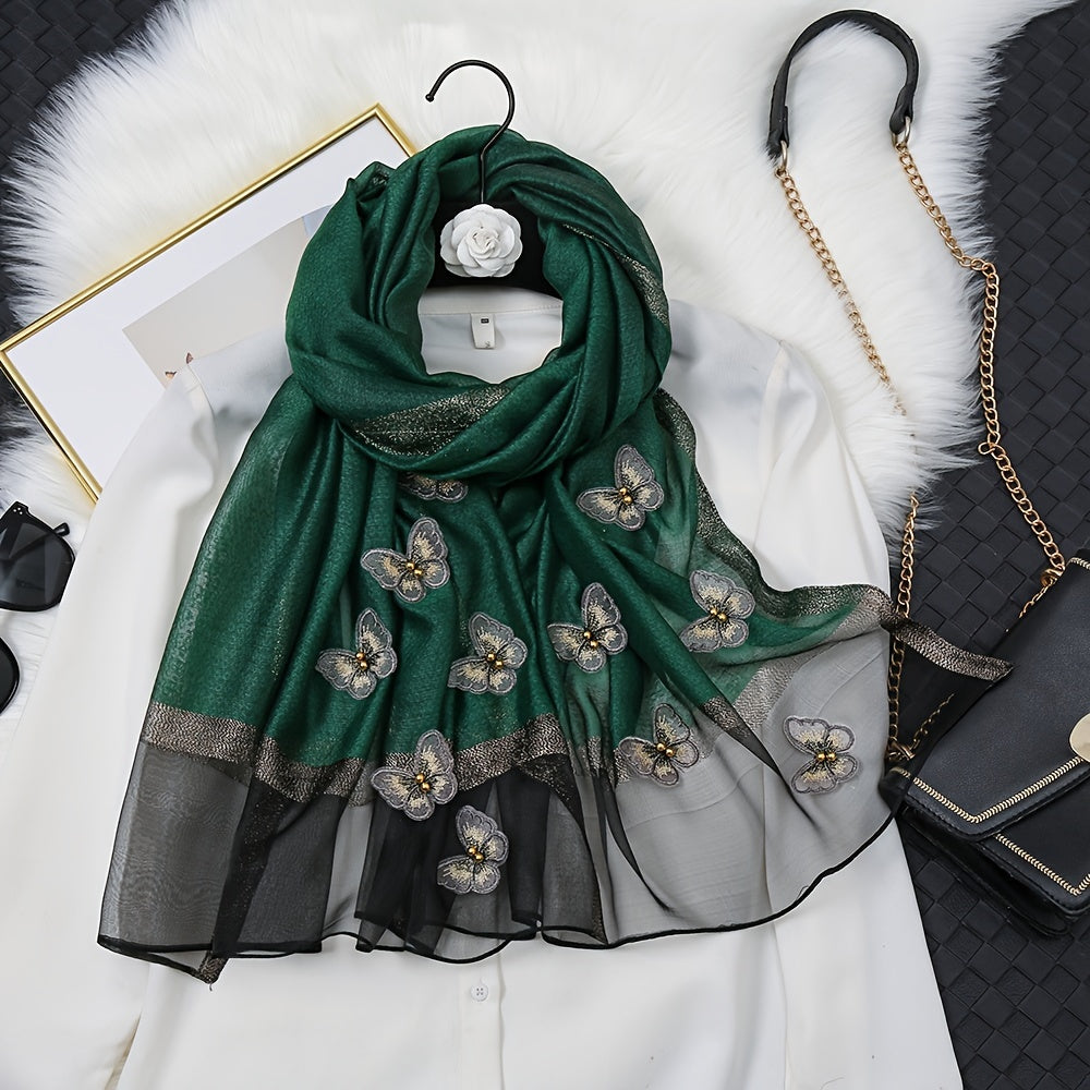 Butterfly Embroidered Scarf Solid Warm Shawl