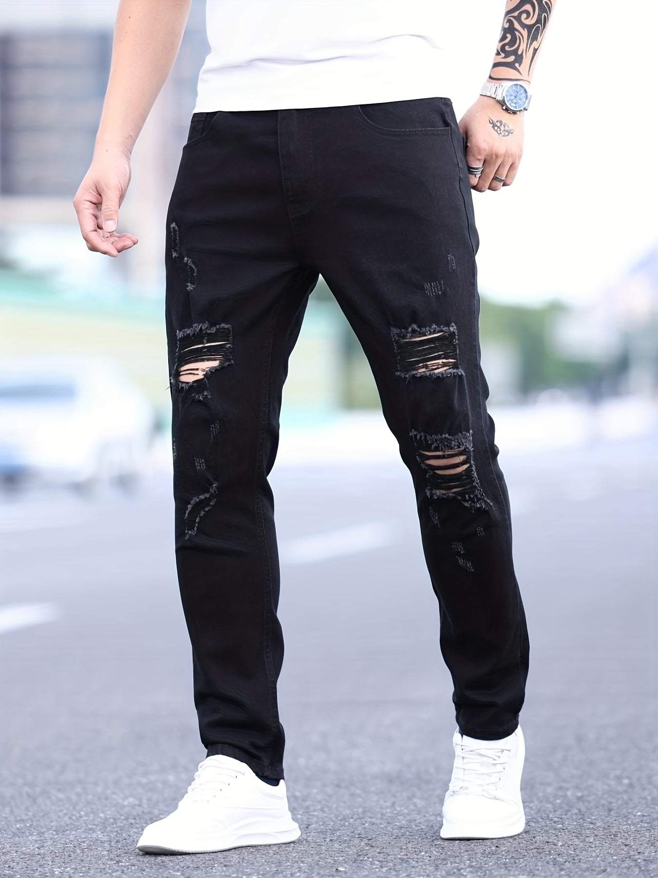 Men's Ripped Skinny Slim Fit Denim Pants Trousers