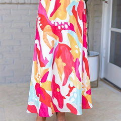  Boho Skirt Contrast Print High Rise Maxi Skirt