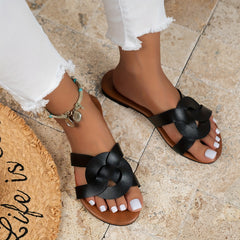 Women's Solid Beach Flat Slippers Lightweight Faux Leather