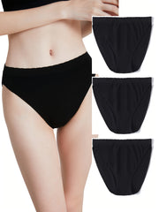 3pcs Solid Briefs Comfy & Breathable Panties Women's Lingerie