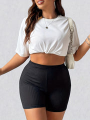  High Waist Ribbed Fitness Yoga Shorts