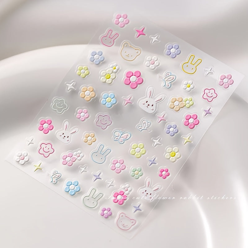 Embossed Spring Flower Nail Art Stickers - Self Adhesive Decals