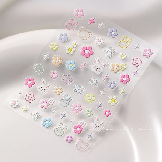 Embossed Spring Flower Nail Art Stickers - Self Adhesive Decals