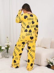 Heart & Letter Print Pajamas Set