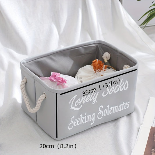 Large Fabric Storage Box w/ Rope Handles - Lonely Sock Seeking Solema