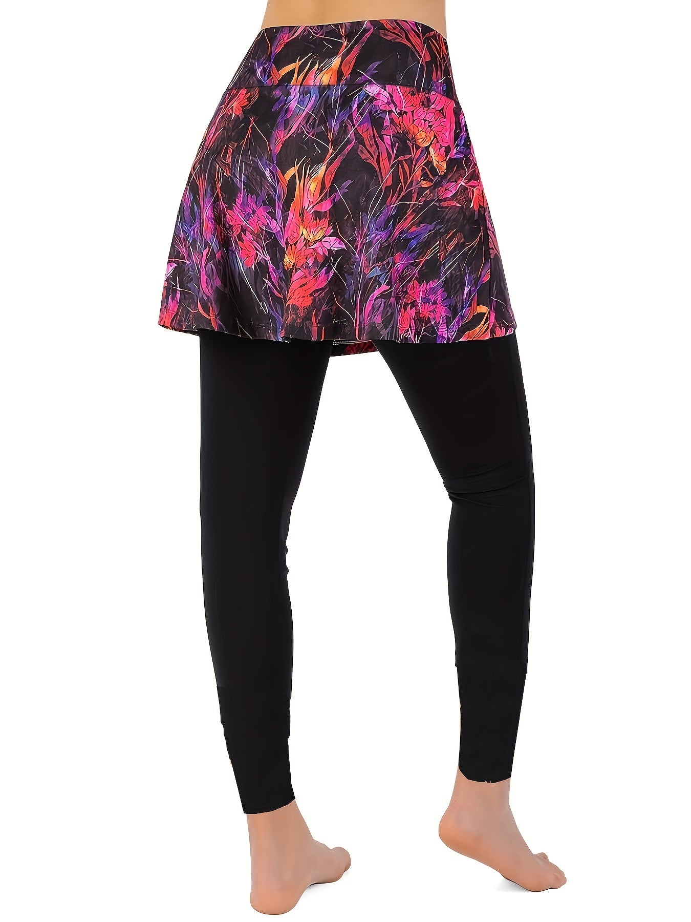  Floral Print Tummy Control Yoga Skirted Leggings