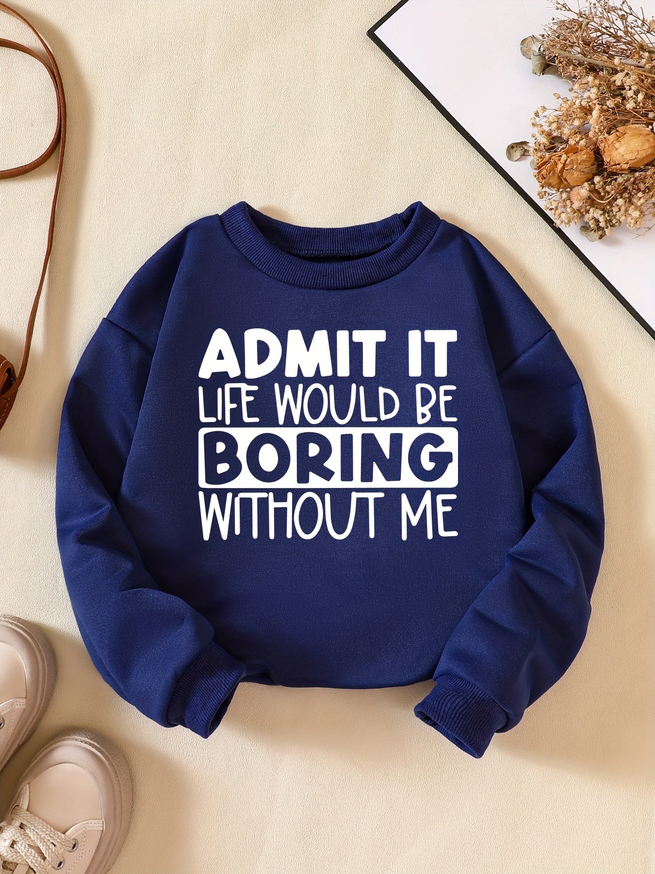 Girls' Fun Saying Print Casual Crew Neck Sweatshirt Top Pullovers