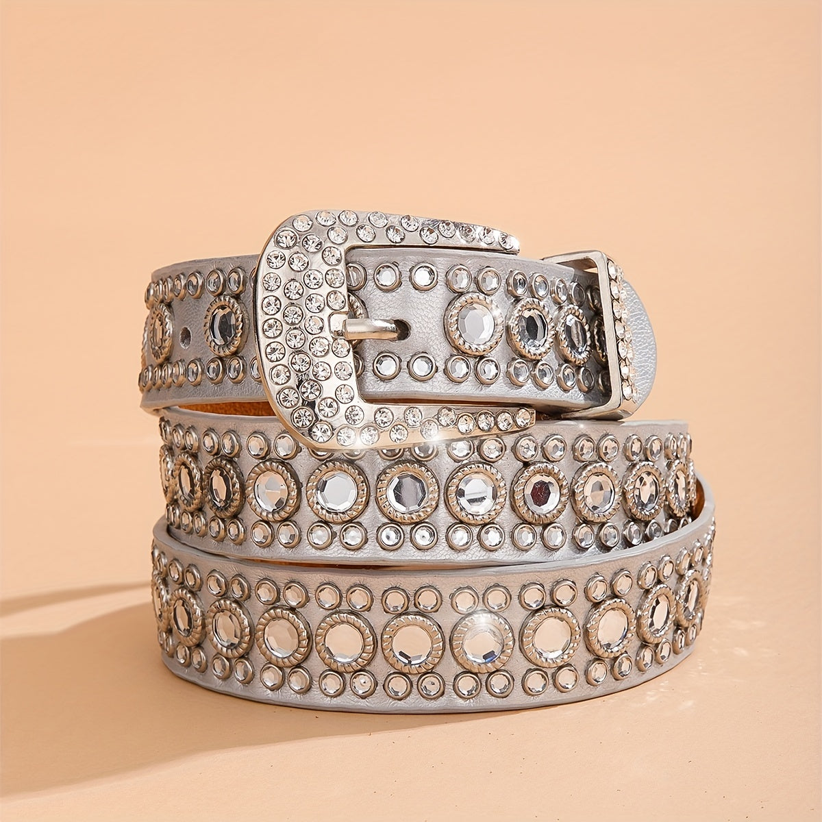 Sparkly PU Leather Belt Y2K Silvery Waistband Unisex Hip Hop