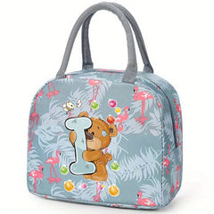 Insulated Lunch Bag with Bear & Tropical Letter A Thermal Cooler Tote