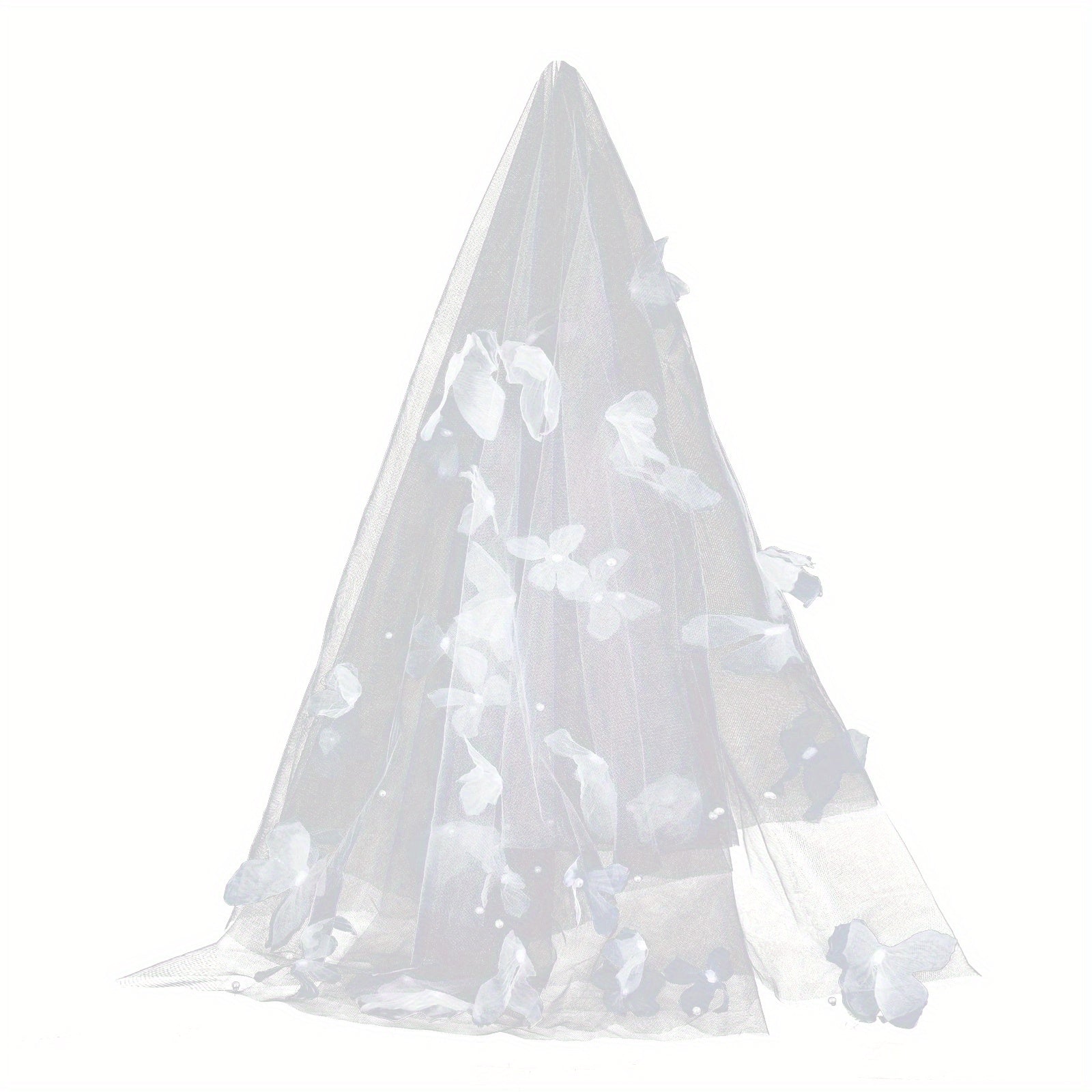 Short Wedding Veil with 3D Butterfly & Floral Tulle Sheer Layered Edge