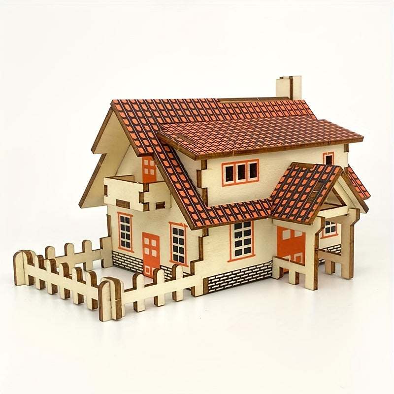 Wooden 3D Jigsaw Puzzle Cabin Model DIY Handcraft Kit Educational Kit