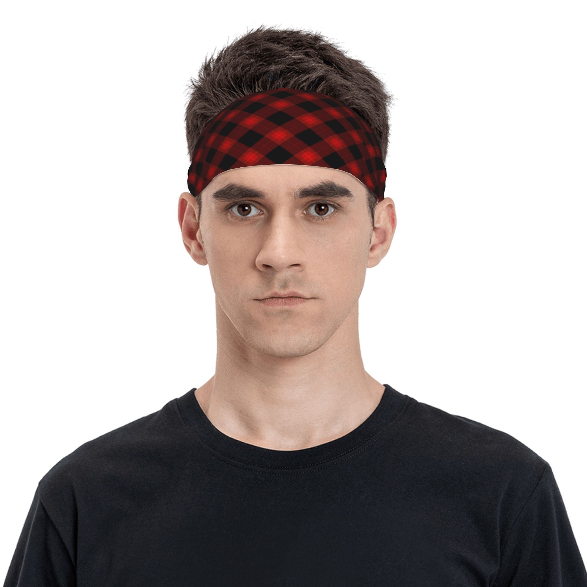 Vintage Plaid Headband Red Checkered Elastic Fit Sports Headwear