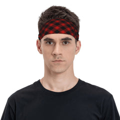 Vintage Plaid Headband Red Checkered Elastic Fit Sports Headwear