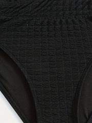  Solid Waffle Knit Twist Front Bra & Panty Swimsuit Set