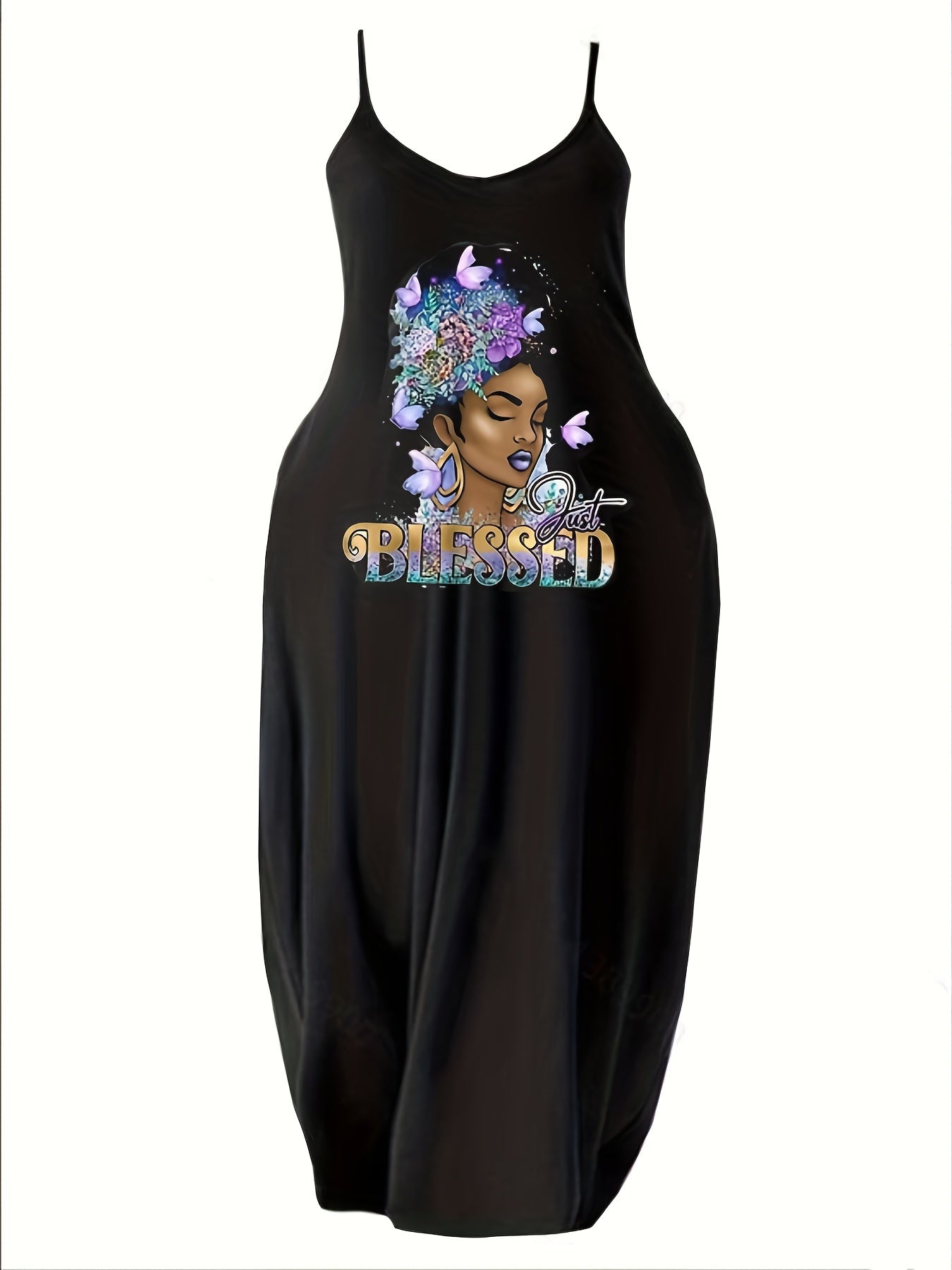  Casual Cami Dress Women's Plus Figure Print Round Neck