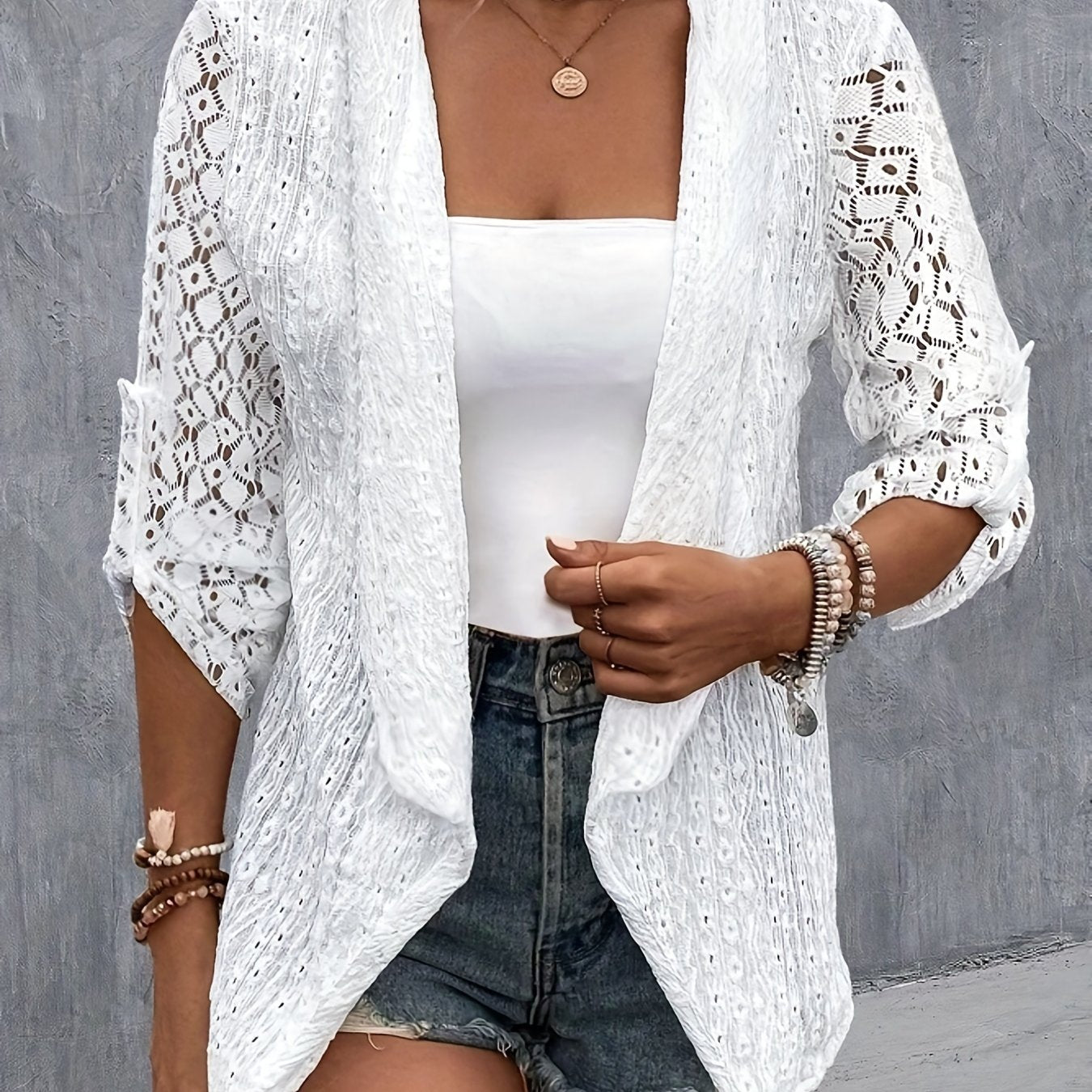  Solid Open Front Cardigan