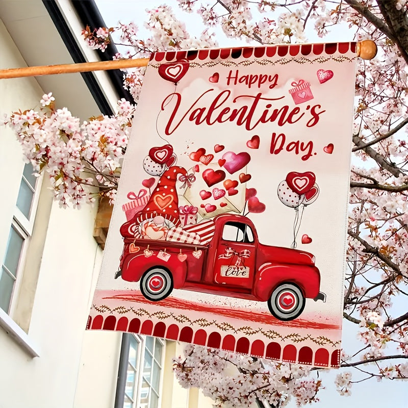 Valentines House Flag Red Truck Flag For Outside Decorative Holiday Banner
