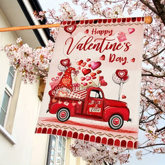 Valentines House Flag Red Truck Flag For Outside Decorative Holiday Banner