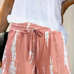  Tie Dye Stripe Print Elastic Waist Shorts with Pockets