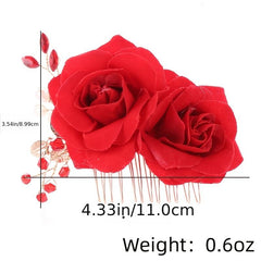 Red Rose Flower Hair Combs Bridal Headpiece Hair Accessories