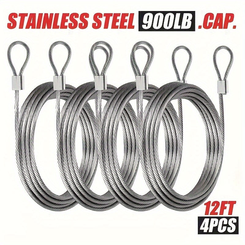 4pcs 12ft 2mm Stainless Steel Cable 7x7 Strands for Tent & Hanging