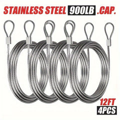 4pcs 12ft 2mm Stainless Steel Cable 7x7 Strands for Tent & Hanging