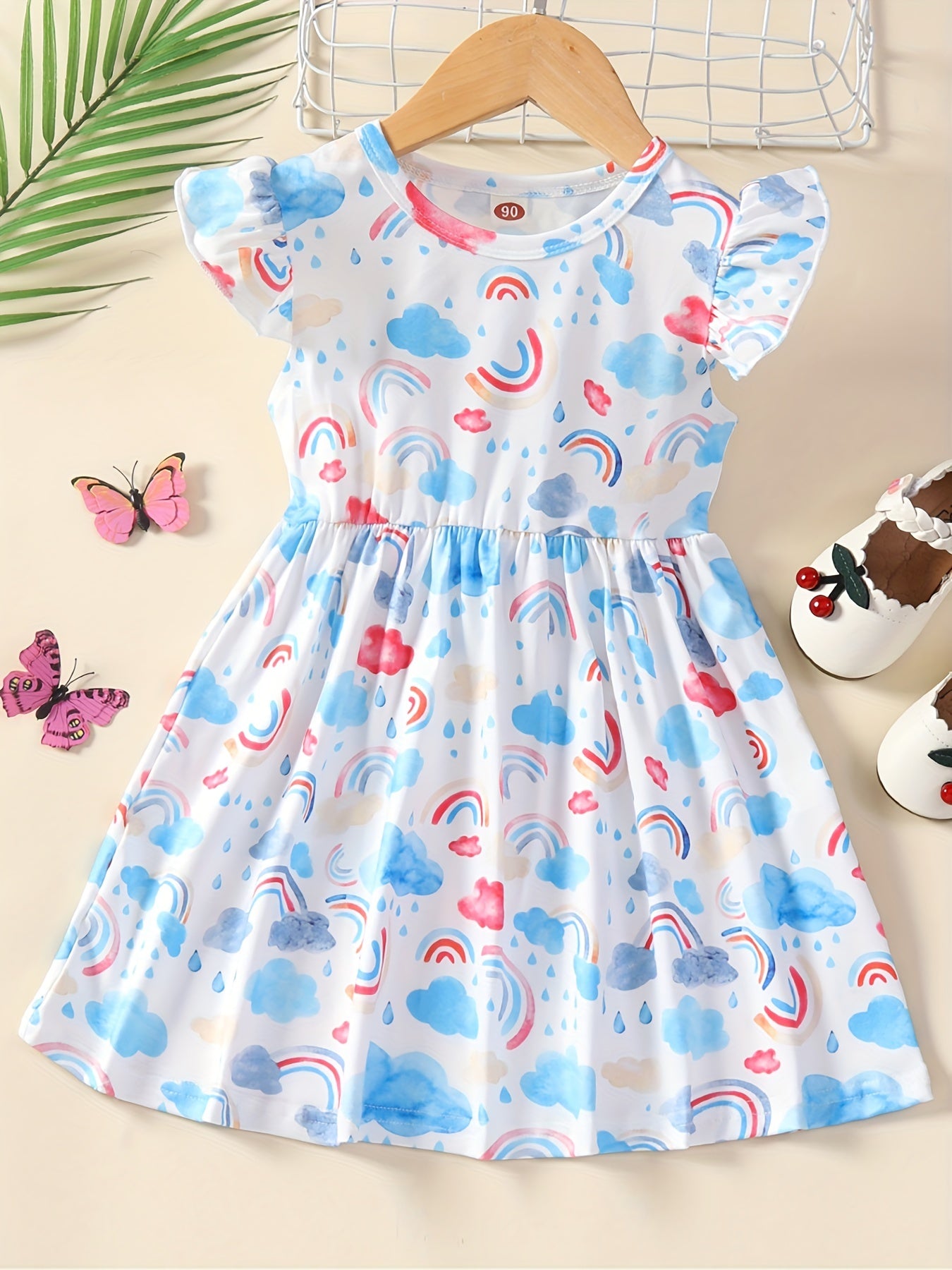 Summer Ruffle Short Sleeve Floral Tropical Dress Toddler Girls
