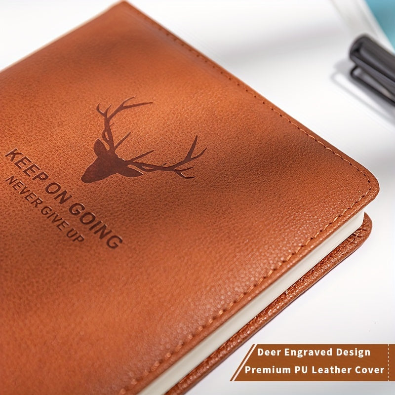 Vintage Deer Head Printed Leather Notebook A5