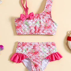Baby Girls Mermaid One Shoulder Swimsuit Set for Kids
